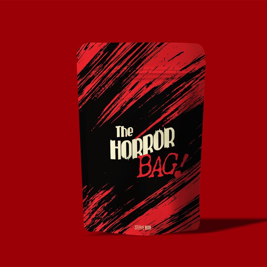Black bag with 'The Horror Bag!' text on a red background