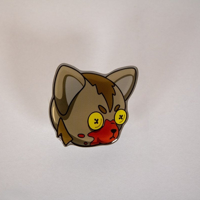 Horror Cartoonish werewolf face with red nose and yellow eyes on a light gray background