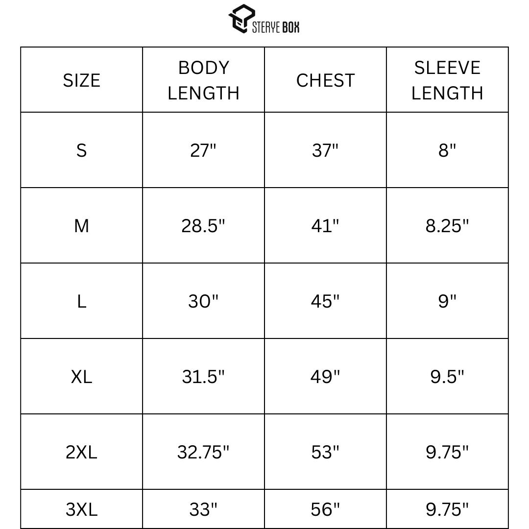 t-shirt size chart sterye