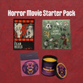 red background with text in white "Horror movie starter pack"