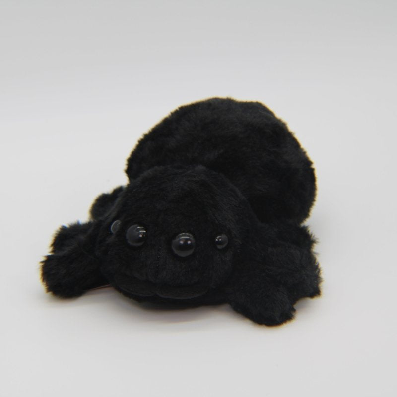 a black fuzzy spider 8-inch plushie for Halloween
