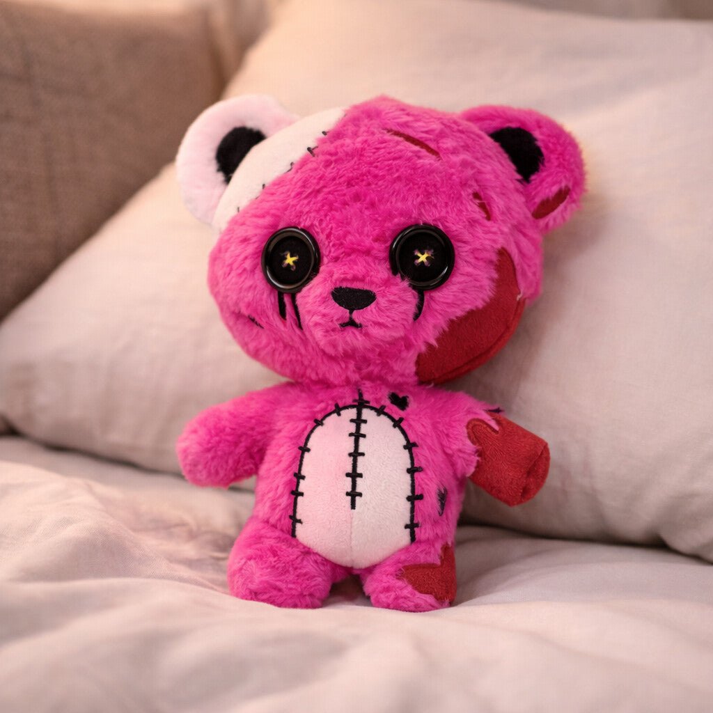 Patchy the Bear Plush – Buttoneyes Pink Horror Collectible