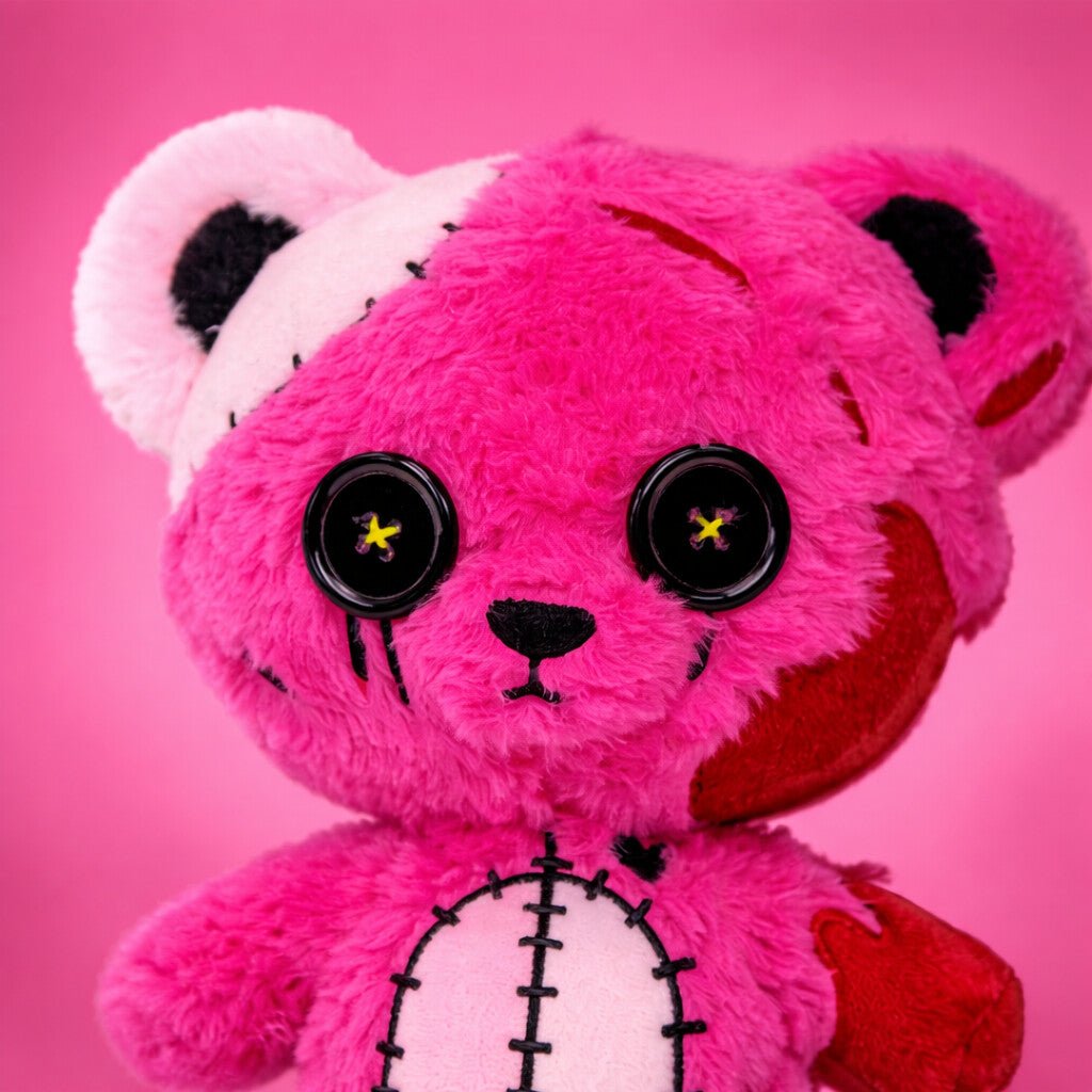 Patchy the Bear Plush – Buttoneyes Pink Horror Collectible