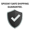 white background with black shield and black text "Spooky Safe shipping guarantee"