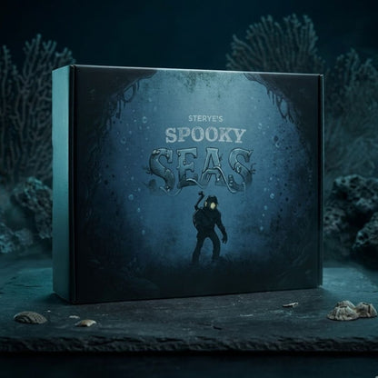 Box with 'Spooky Seas' text and silhouette of a person underwater, surrounded by coral.