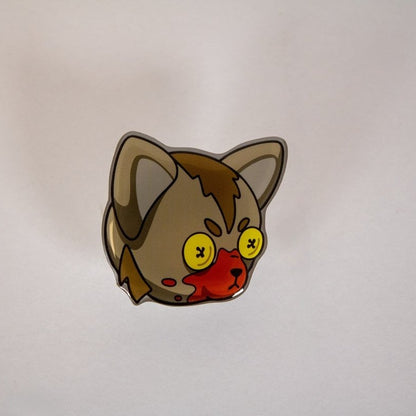 Horror Cartoonish werewolf face with red nose and yellow eyes on a light gray background