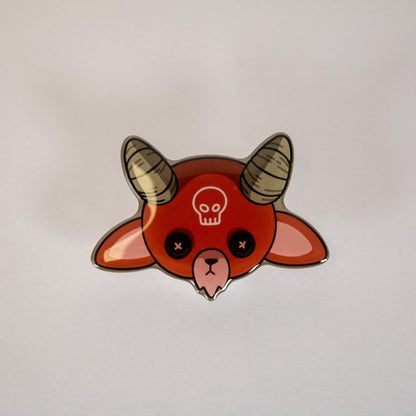 Red Horror Demon Goat with horns and a skull design on a light gray background